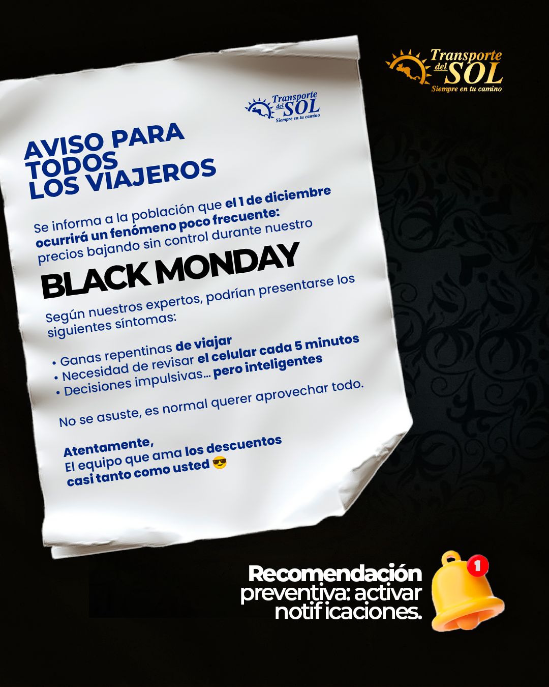 Promoción Black Monday Transporte del Sol